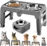 Elevated Dog Bowls for Large Dogs 5 Adjustable Heights 7.5"-15.4", 2 X-Large 10” Stainless Steel Bowls, Heavy Duty Raised Dog Bowl Stand Foldable Pet Feeder for Dogs Shoulder Height Over 15”, Grey - Image 2