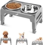 Elevated Dog Bowls for Small Medium Dogs 3 Height Adjustable Raised Dog Bowl Stand with 2 Thick 6" Stainless Steel Dog Food Bowls Non-Slip Dog Feeder Adjusts to 2.75", 6", 7.5", Grey - Image 2