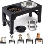 Elevated Round Slow Feeder Dog Bowls, Adjustable 3.15-12.2 in (8-31cm) Raised Dog Feeder with 2 Rust-Resistant Stainless Steel Bowls, Non-Slip & Dishwasher Safe for Small/Medium/Large Dogs - Image 2