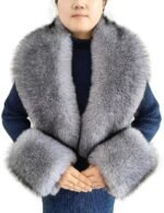 Eosxrp Faux Fur Collar Cuffs Set Warm Fake Fur Scarf Winter Women Fluffy Large Shawl Furry Scarves - Image 2