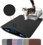 Extra Large Cat Litter Mat, 75x55cm Honeycomb Double Layer Cat Litter Mat Trapper, Non Slip Waterproof Urine Proof Cat Litter Box Mat for Floor, Cat Supplies and Essentials, Black - Image 2