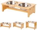 FOREYY Raised Pet Bowls for Cats and Small Dogs, Bamboo Elevated Dog Cat Food and Water Bowls Stand Feeder with 2 Stainless Steel Bowls and Anti Slip Feet (4''Tall-20 oz Bowl) - Image 2