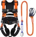 Fall Protection Premium Safety Harness with Shock Absorbing Lanyard, Roofing Constructio Harness, Vented & Padded Shoulder, Legs & Back - Upgrade 4 Quick Buckles(Orange) - Image 2