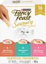 Fancy Feast Savoury Purée Naturals Cat Treats, Seafood Favourites Variety Pack - 10 g x 16 Sachet (1 Pack) - Image 2