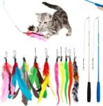 Feather Teaser Cat Toy, 2PCS Retractable Cat Wand Toys and 10PCS Replacement Teaser with Bell Refills, Interactive Catcher Teaser and Funny Exercise for Kitten or Cats - Image 2