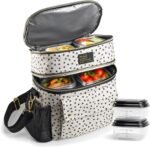 Fit & Fresh Dual Compartment Lunch Bag For Women, Insulated Extra Large Meal Prep Lunch Bag With Matching Containers, Front Pocket, Adjustable Strap, Westminster Lunch Bag, Black & White Dot - Image 2