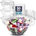 Fit Meal Prep 50 Pack 32 oz Disposable Plastic Clear Salad Bowls with Airtight Lids - To Go for Lunch, Takeout, Party, Catering, Picnic - Image 2