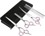 GEMEK Pet Grooming Scissors Set 4 Pieces Stainless Steel Pet Trimmer Kit Used for Dog Cat and More Pets - with 7.5-inch Cutting Scissors, Thinning Shear, Curved Scissors, Grooming Comb - Image 2