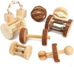 Galand Hamster Chew Toys Natural Wood Dumbells Unicycle Bell Roller Chew Toy for Guinea Pigs Rat Rabbit Chinchilla Hamster Gerbils Pet Larger Bell Roller - Image 2