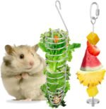 Gosknor 2pcs Rat Enrichment Foraging Toys, Stainless Steel Rat Foraging Toy Set Vegetable Holder Mice Hanging Slow Feeder Mice Feeder Accessories Enrichment for Parrot Bird Rodents (2 Styles) - Image 2