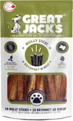 Great Jacks Dog Treats Pouch Bully Sticks Air-Dried Dog Chews Food Topper Snacks with Single Ingredient Made in Canada for Your Furry Friends 18 Bully Sticks - Image 2