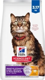 Hill's Science Diet Sensitive Stomach & Skin, Adult 1-6, Stomach & Skin Sensitivity Support, Dry Cat Food, Chicken & Rice, 7 lb Bag - Image 2