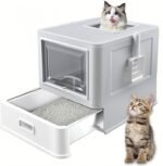Homegroove Stainless Steel Cat Litter Box with Drawer, XL Foldable Enclosed Kitten Litter Box with Lid for Indoor Cats, Metal Covered Cat Litter Pan with Litter Scoop (Gray) - Image 2
