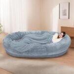 Human Dog Bed, 72" x 48" Large Human Dog Bed for Adult with Storage Bag, Washable Faux Fur Bed Cover, Blanket, Orthopedic Egg Crate Foam with Handles, for Pets & People Doze Off Napping (Gray) - Image 2