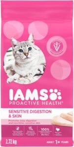 IAMS Proactive Health Sensitive Digestion & Skin Adult Dry Cat Food – Turkey – 2.72KG (5.9LB) Bag - Image 2