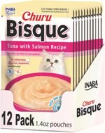INABA Churu Bisque for Cats, Creamy Lickable Purée Side Dish with Vitamin E, 39 Grams per Pouch, 12 Pouches, Tuna with Salmon Recipe - Image 2