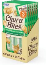 INABA Churu Bites for Cats, Soft/Chewy Baked Chicken Wrapped Churu Filled Cat Treats with Vitamin E, 9 Grams per Tube, 18 Tubes Total (3 Tubes per Pack), Tuna Recipe - Image 2