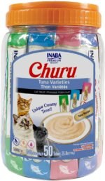 INABA Churu Cat Treats, Grain-Free, Lickable, Squeezable Creamy Purée Cat Treat/Topper with Vitamin E & Taurine, 0.5 Ounces Each Tube - 50 Tubes (Pack of 1) Tuna Variety - Image 2