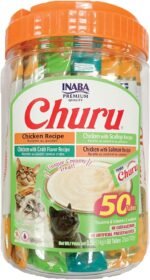 INABA Churu Cat Treats, Lickable, Squeezable Creamy Purée Cat Treat with Green Tea Extract & Taurine, 14 Grams Each Tube, 50 Tubes, Chicken & Seafood Variety - Image 2