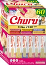 INABA Churu Cat Treats, Lickable, Squeezable Creamy Purée Cat Treat with Green Tea Extract & Taurine, 14 Grams Each Tube, 60 Tubes, Tuna Variety Box - Image 2