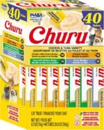 INABA Churu Cat Treats, Lickable, Squeezable Creamy Purée Cat Treat with Green Tea Extract & Taurine, 14g Each Tube, 40 Tubes, Chicken & Tuna Variety - Image 2