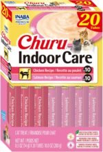 INABA Churu Indoor Care for Hairball Control, Functional Lickable Cat Treat with Taurine & Green Tea Extract, 14 Grams Each, 20 Tubes Total, Chicken & Salmon Variety - Image 2