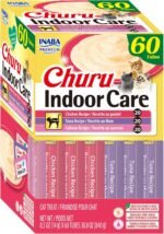 INABA Churu Indoor Care for Hairball Control, Functional Lickable Cat Treat with Taurine & Green Tea Extract, 14g Each, 60 Tubes Total, Chicken & Seafood Variety - Image 2