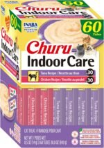 INABA Churu Indoor Care for Hairball Control, Functional Lickable Cat Treat with Taurine & Green Tea Extract, 14g Each, 60 Tubes Total, Tuna & Chicken Variety - Image 2