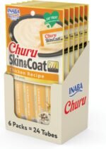 INABA Churu for Skin & Coat, Lickable, Squeezable Cat Treat with Omega Oils, Taurine and Vitamin E, 14 grams Each Tube, 24 Tubes, Chicken Recipe - Image 2