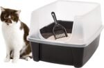 IRIS USA Large Cat Litter Box with Scoop, Open Top High Sided Cat Litter Pan for Indoor Cats, Easy Clean, Durable Plastic, Black - Image 2