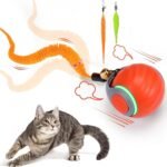 Interactive Cat Toy Ball - Automatic Interactive Cat Toys for Indoor Cats with 2 Tails, 2 Speeds Rechargeable Enrichment Toys for Small/Medium/Large to Keep Them Busy (Orange) - Image 2