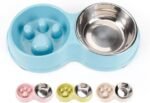 JACKO & CO - Double Slow Feeder - Food and Water Bowls for Pets - for Small and Medium Dogs, Puppies, Cats - Removable Stainless Steel Bowl - Non Slip - Anti Choke - Easy to Use (Blue) - Image 2