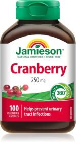 Jamieson Cranberry 250 mg Capsules, One Per Day, Provides UTI Protection. Vegetarian, Non-GMO, Gluten-Free, No Artificial Colours, Flavours, 100 Count, Proudly Canadian - Image 2