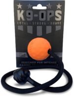 K9 Ops Dog Ball on a Rope Moki Tug Toy - Solid Rubber Fetch Training Reward - Large Dogs Durable Indestructible Chewers Pitbull Dobermann Rottweiler Shepherd (Tiger Orange - Black Rope) - Image 2