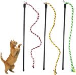 KABASI 3PCS Cat String Wand Toys, Colorful Interactive Cats Teaser Wand with Bell, Plush Srtip Teaser Toy Cat Rope Stick for Indoor Kitten Having Fun Exerciser Playing - Image 2