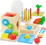 Kizfarm Educational Montessori Toys for 1 2 Year Old, Include Object Permanence Box, Magnetic Worm Game, Carrot Harvest Toy, Coin Drop Toy, Developmental Montessori Toys for Babies - Image 2