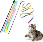LASOCUHOO Interactive Cat Rainbow Wand Toys, Cat Teaser Wand String, Colorful Ribbon Charmer for Kittens - 2 PCS - Image 2