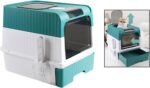 Large Cat Litter Box 49x35x37cm w/Scoop,Drawer Bottom Easy Cleaning,Odor Resistant,Flip-top Lid,Detachable Housebreaking Enclosure Supplies,Multiple Indoor Cats Kitty Kitten (Blue) - Image 2