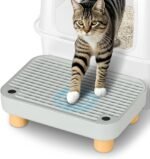 Litter Box Step, Litter Box Ramp/Catcher with Wooden Base, Anti-Tracking & Easy to Clean, Ideal for Small & Elderly Cats (Grey) - Image 2