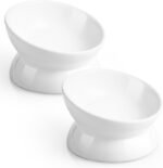LoeJan Elevated Cat Food Bowl, 5 Oz Ceramic Raised and Tilted Pet Water Bowl, Anti Vomiting and Protect Pets' Spines Cat Dishes for Small Dog, Fat Faced Cat, Kitten (White, 2 Pack) - Image 2