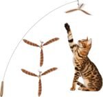 Lystaii Cat Wand Toys, Interactive Cat Feather Toys with 3 Feather Refills with Bell Steel Wire Cat Toy for Indoor Cats Wood Handle Cat Teaser String Toy Feather Propeller for Kitten (Piebald) - Image 2