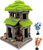 M2cbridge Aquarium Decorations Fish Hideout House Betta Cave with Green Lifelike Moss (Style 3) - Image 2