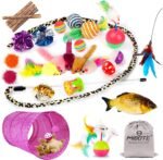 MIBOTE 28Pcs Cat Toys Kitten Toys Assorted, Cat Tunnel Catnip Fish Feather Teaser Wand Fish Fluffy Mouse Mice Balls and Bells Toys for Indoor Cat Puppy Kitty Interactive Cat Toy Set - Image 2