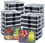 Meal Prep Container 3 Compartment [20 Pack] Food Storage Bento Box | BPA Free | Stackable | Reusable Lunch Boxes, Microwave/Dishwasher/Freezer Safe,Portion Control (36 oz) - Image 2