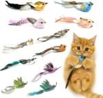 Multi-Function Cat Toy Replacement Heads Set-11 Realistic Birds, Made of Natural Feathers and Fabric, Equipped with Bells, Compatible with Cat Wands, Perfect for Attracting Cats' Attention - Image 2