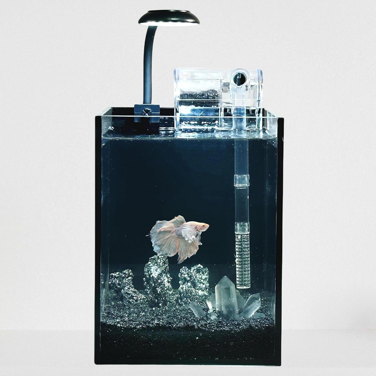Nano Aquarium Kit,1.5 Gallon Rimless Small Fish Tank with Filter, Fish Light, and Landscape Decorations, for Home and Office (Black-Crystal, Small) - Image 2