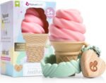 NatureBond Teething Toys Baby Gift - BPA Free Ice Cream Baby Teethers for Babies 0-12 months, Baby Shower Gifts, Gift Box with Silicone Pacifier Sling (Strawberry Pink) - Image 2