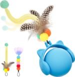 ORSDA Cat Toy, Electric Rolling Ball with Feather Tail for Indoor Cats, Motion Activated Jumping & Chirping Cat Ball Toy, 3 LED Light Modes, USB Rechargeable,Blue - Image 2