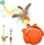 ORSDA Cat Toys, Automatic Rolling Ball with Feather Tail for Indoor Cats, Motion Activated Jumping & Chirping Cat Ball Toy, 3 LED Light Modes, USB Rechargeable - Image 2