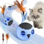 ORSDA Cat Toys, Interactive Cat Toy Ball for Indoor Cats, Automatic Moving Ball Bird Toy for Bored Indoor Kitten, Motion Activated Fast Moving Chirping Stimulating Light, 2 Feather Tails, Blue - Image 2